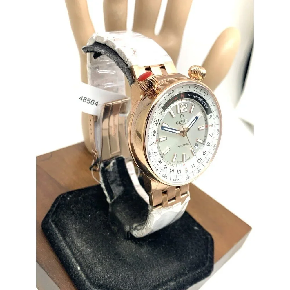 Gevril Men's Watch 48564 Swiss Automatic Wallabout Solar Compass Rose Gold 44mm